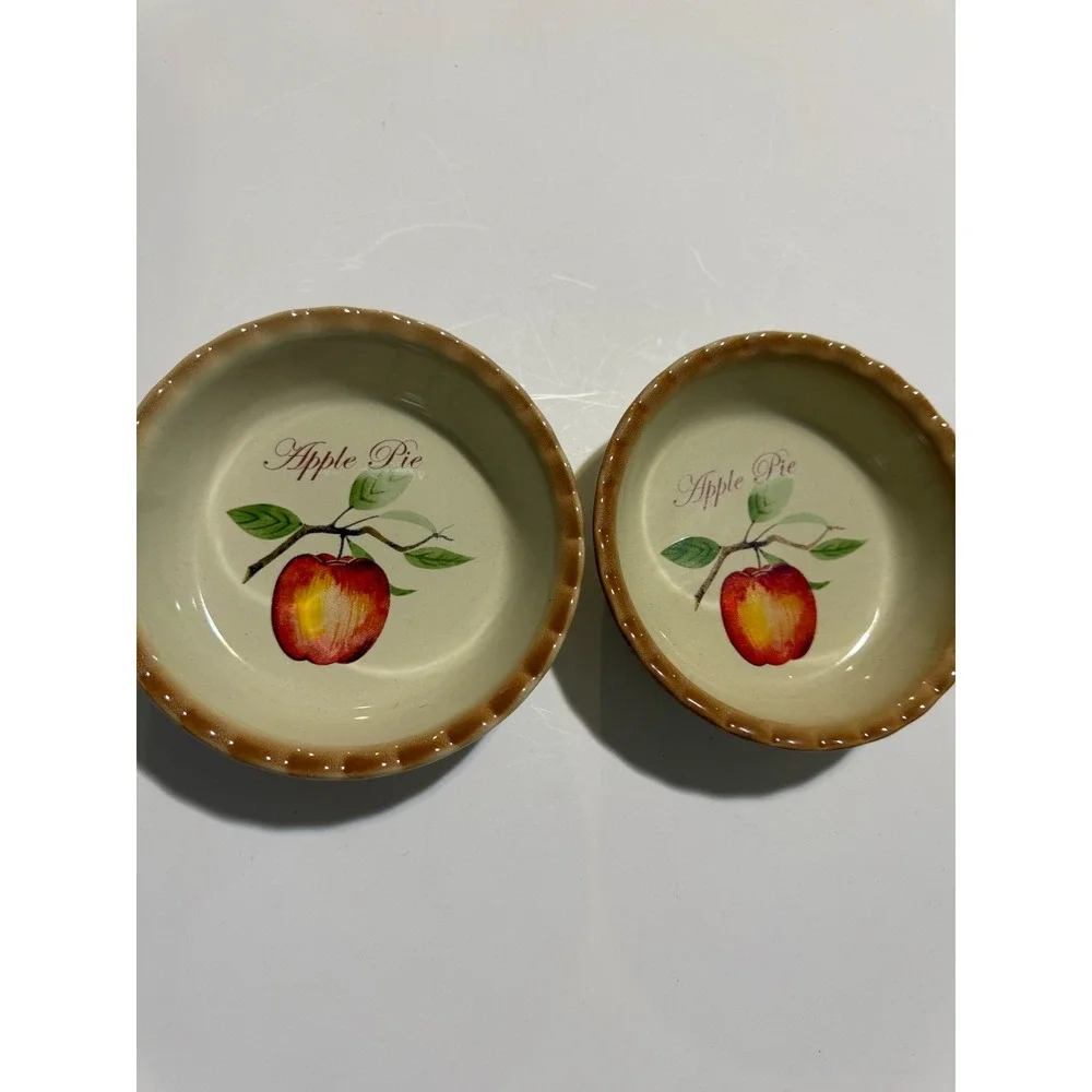 Nantucket Apple Pie Mini Stoneware Bakers Set of 2‎ Scalloped Ceramic Dishes